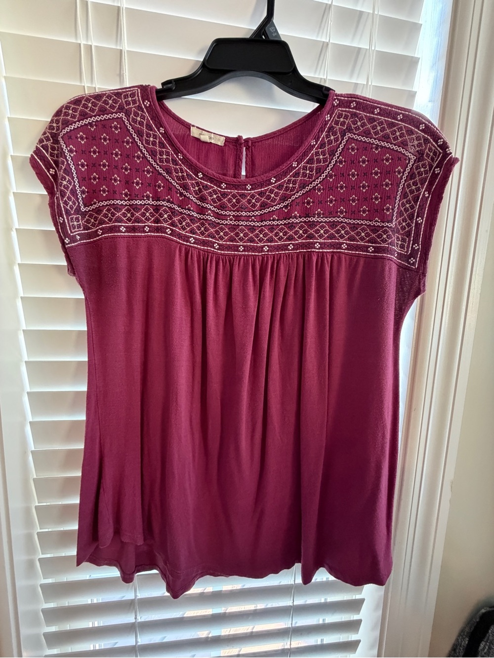 Maurices Burgundy Embroidered Cap-Sleeve Tunic